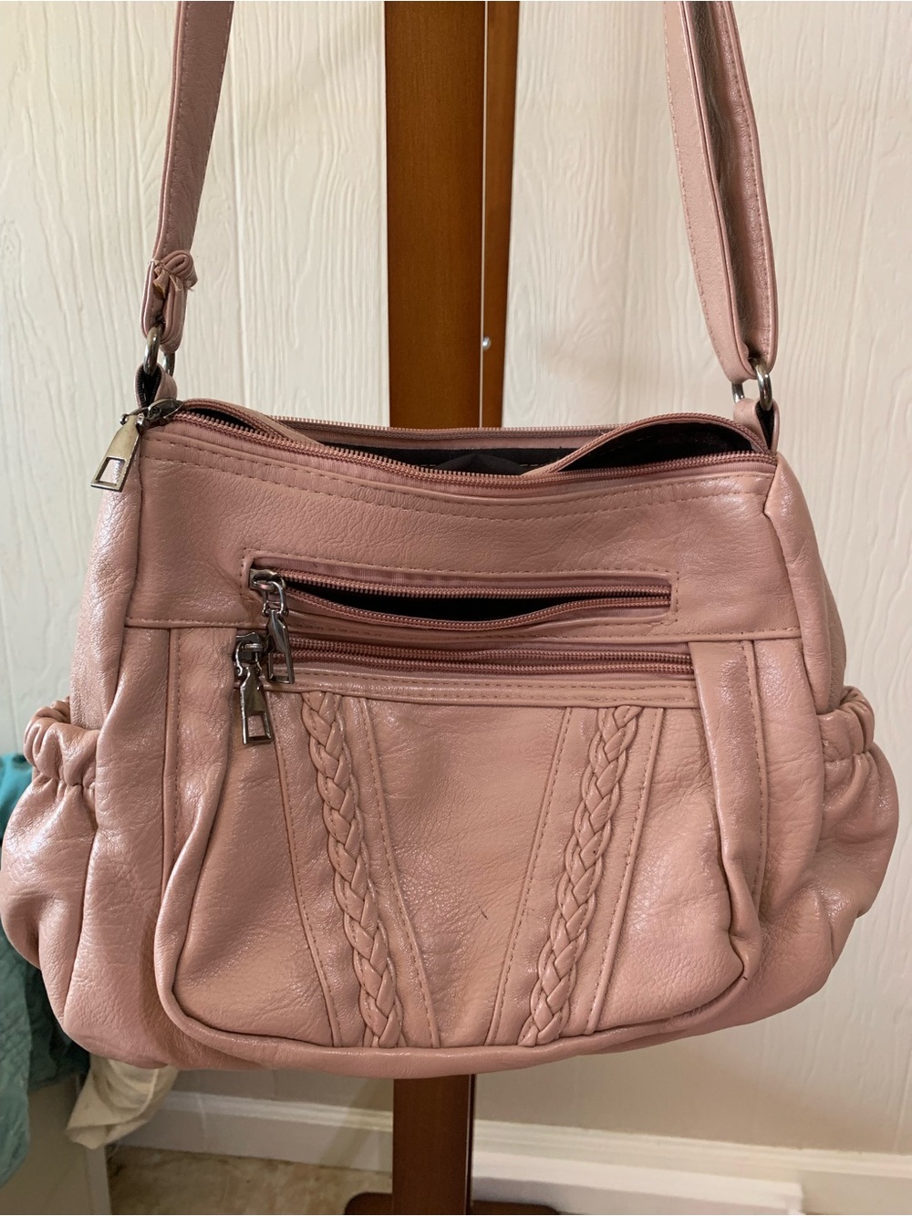 Blush Pink Braided Detail Shoulder Bag